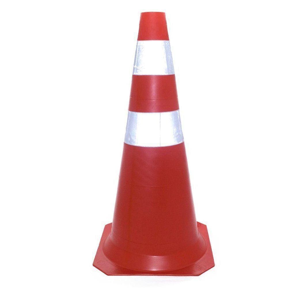 Cone Sinalização 70cm Laranja com 2 Faixas Brancas Rígido Refletivo  Deltaplus