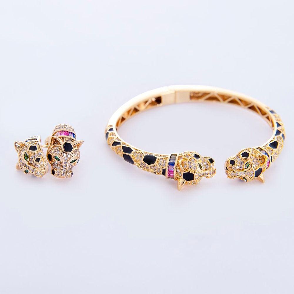 Conjunto Bracelete e Brincos Tigre Banhado a Ouro