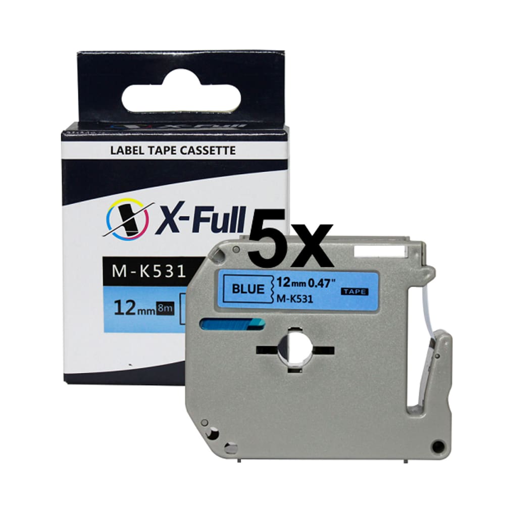 Kit 5 Fitas Compatível Brother MK 531 Azul Letra Preta 12mm