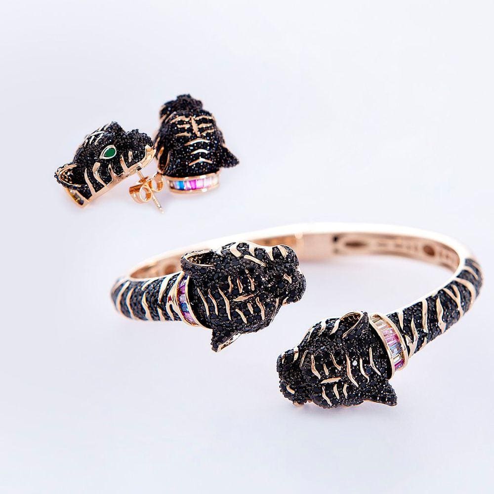 Conjunto Tigre Negro de Bracelete e Brincos