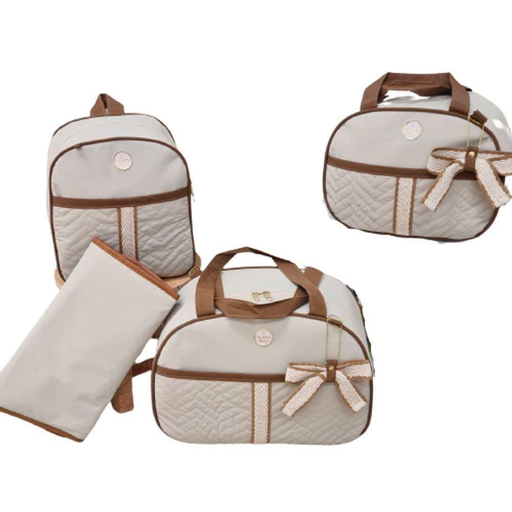 Bolsa Maternidade Bebê Kit 4 Peças Trocador Bege Impermeável