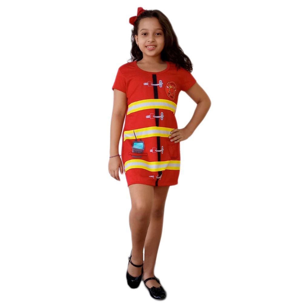 Vestido Infantil Temático Fantasia Bombeira 1 ao 12