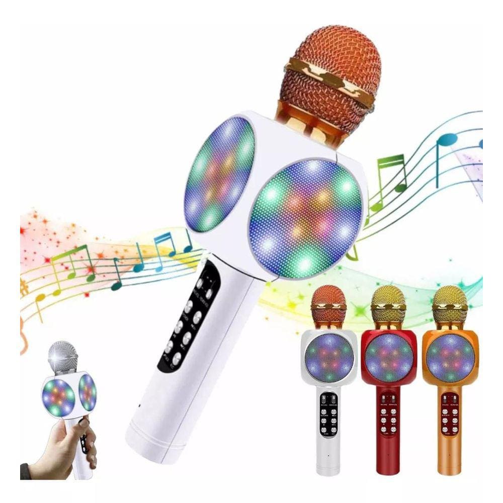 Microfone Speaker Karaokê S/ Fio Bluetooth Led