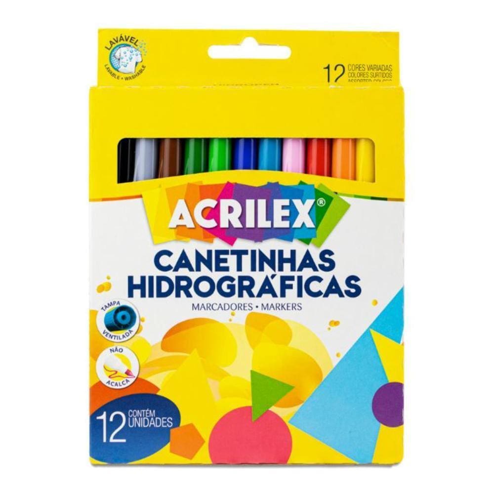 Canetinha Hidrografica Acrilex Com 12 Cores - 06902