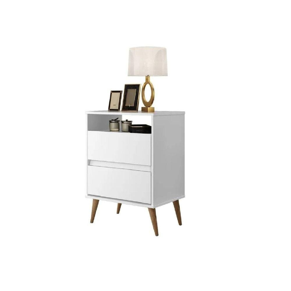Mesa Cabeceira Branco Quarto 2 Gavetas Com 1 Prateleira