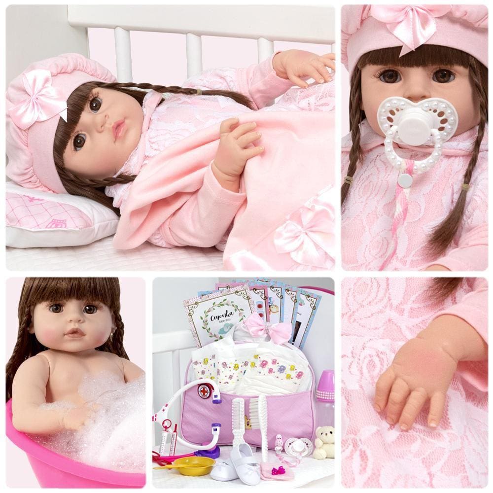 Boneca Bebe Reborn Realista Pandinha Linda Enxoval Completo