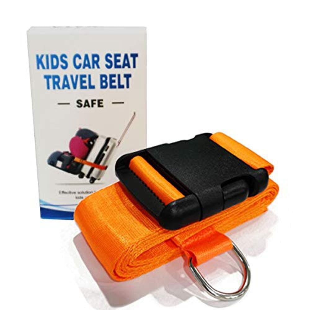 Cinto de Viagem para Carro p/ Mala, Alça p/ Assento Infantil e Bagagem, Solução de Viagem Segura (Laranja)