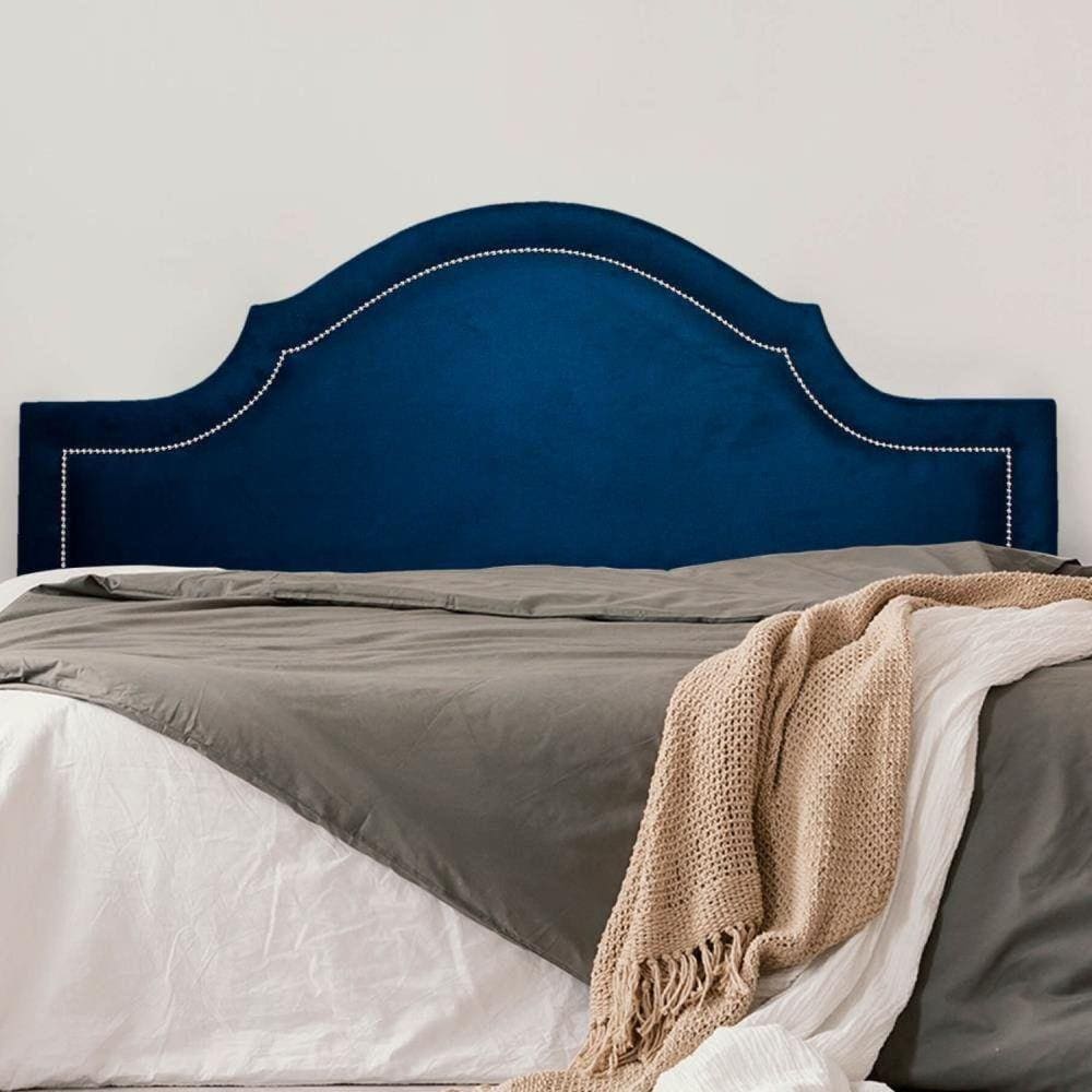 Cabeceira Casal Estofada para Cama Box Provençal Luxo com Tachas 140x60cm Azul/Prata