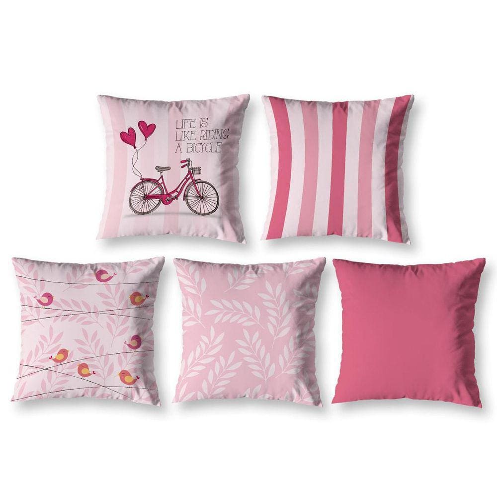 Kit 5 Almofadas Cheias 40 X 40 Estampadas Vintage Bike Rosa