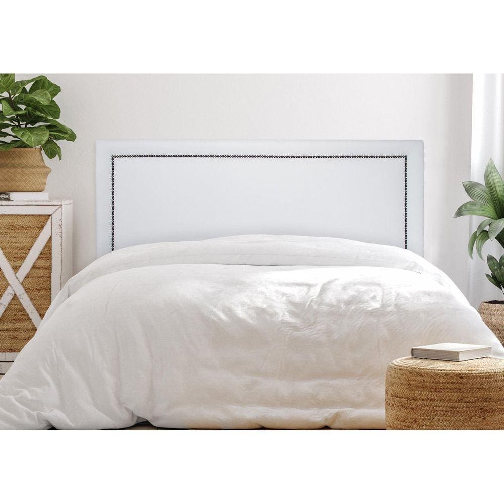 Cabeceira King Estofada para Cama Box com Tachas 193x60cm Reta Luxo Branco/Fumê