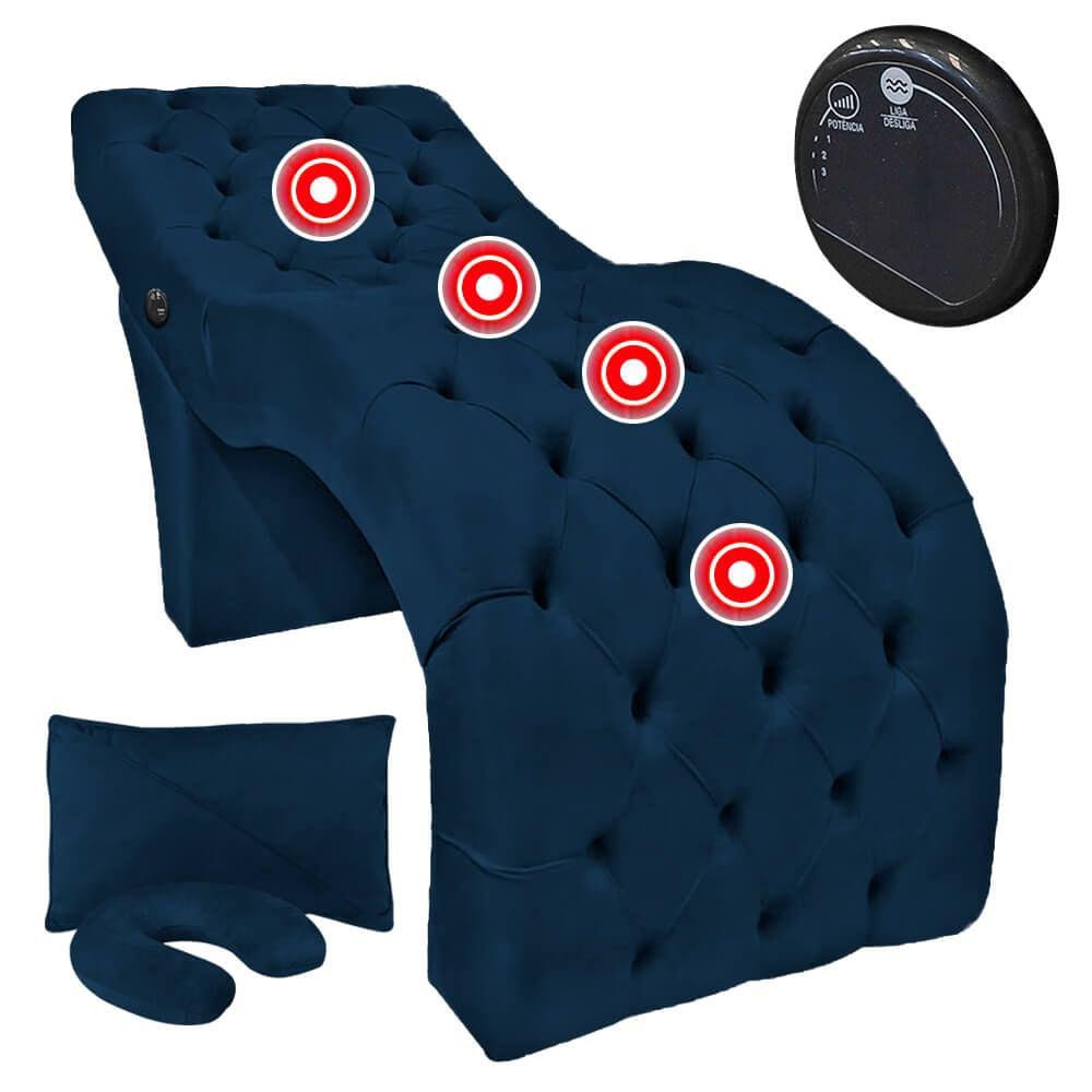 Maca Estofada Capitonê Largura 70 cm com Massagem Veludo Azul Marinho SOFA STORE