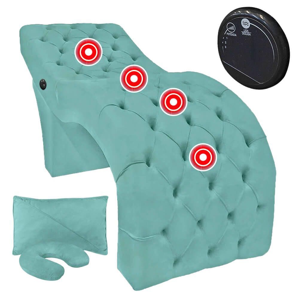 Maca com Almofadas e Massageador Vibroterapia Capitonê Estética Veludo Azul Tiffany SOFA STORE