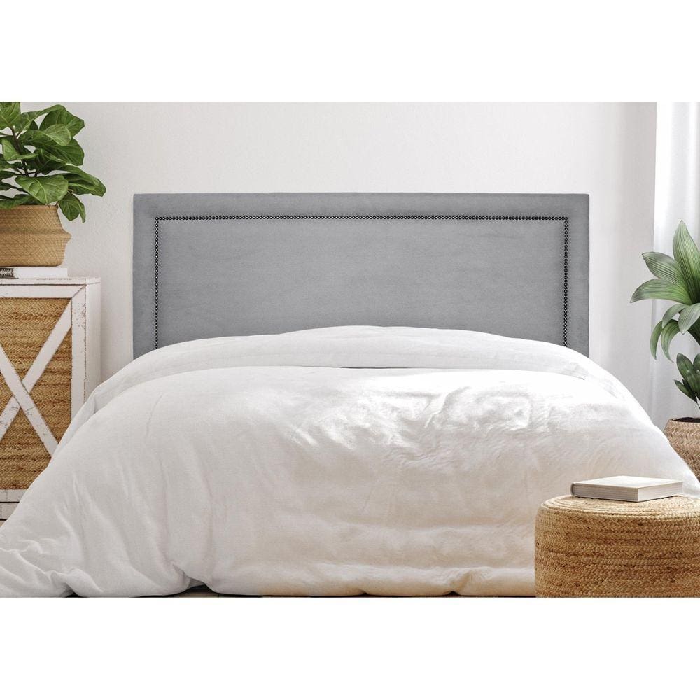 Cabeceira King Estofada para Cama Box com Tachas 193x60cm Reta Luxo Cinza/Fumê