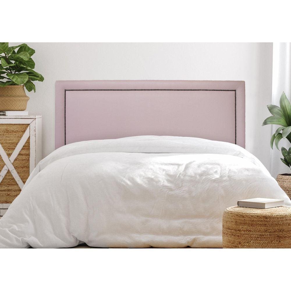 Cabeceira King Estofada para Cama Box com Tachas 193x60cm Reta Luxo Rosa/Fumê