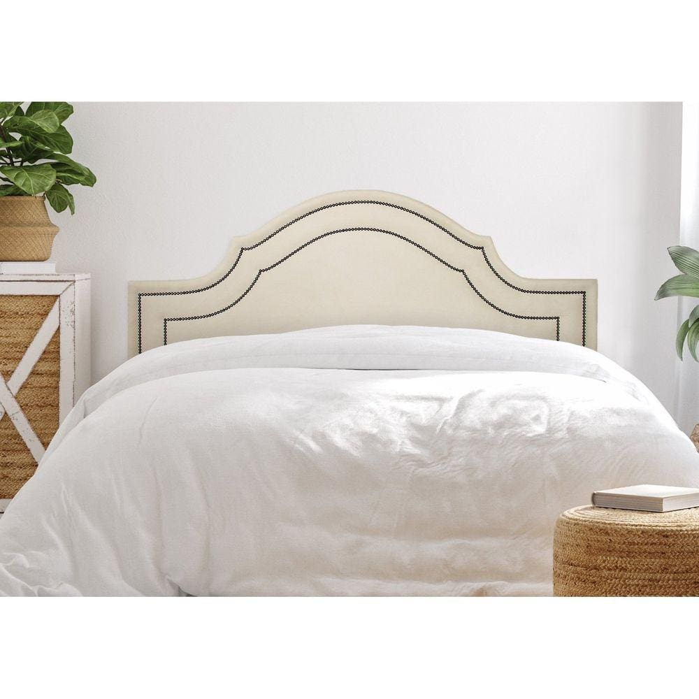 Cabeceira Queen Estofada para Cama Box com Tachas 160x60cm Provençal Luxo Dupla Off White/Fumê