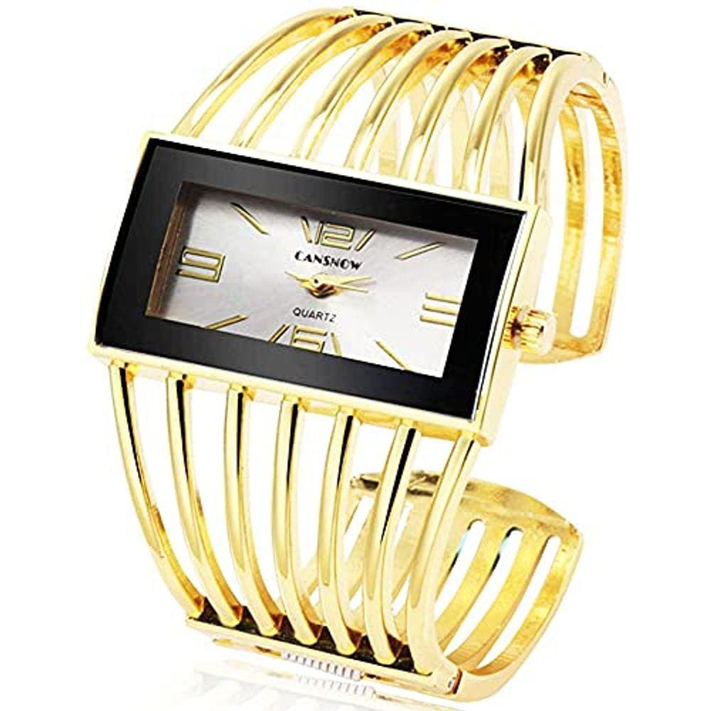 Relógio Feminino de Luxo Quartz Analógico, Pulseira Retangular, Estilo Casual de Negócios (Dourado)