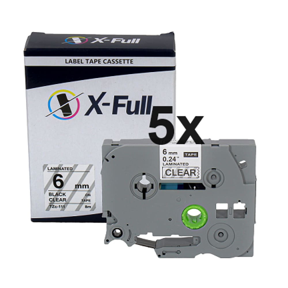 Kit 5 Fitas Compatível Brother Tze 111 Incolor Preta 6mm