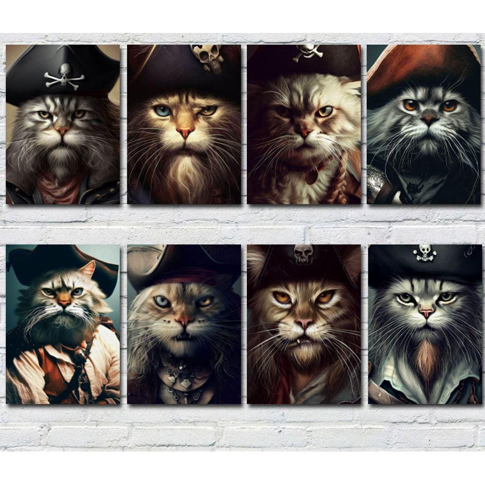 Kit 8 Quadros/Placas Decorativas MDF 20x28 Gato Pirata