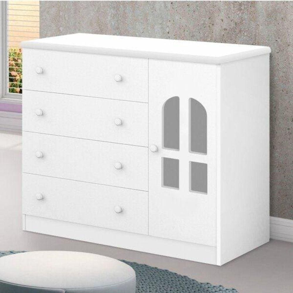 Cômoda de Bebê 1 Porta 4 Gavetas Alvin J&A Móveis Branco