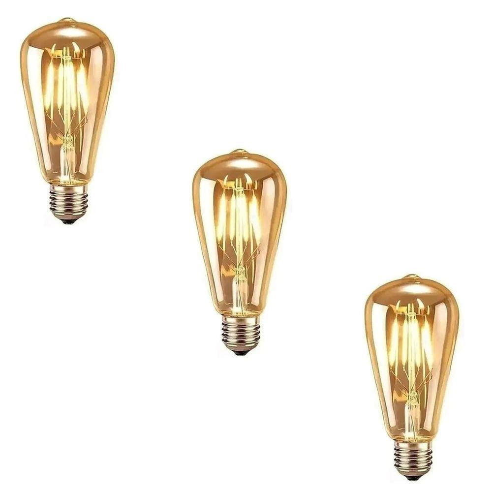 Kit 3 Lâmpadas Filamento Led Bivolt 4W 2200K Âmbar E27