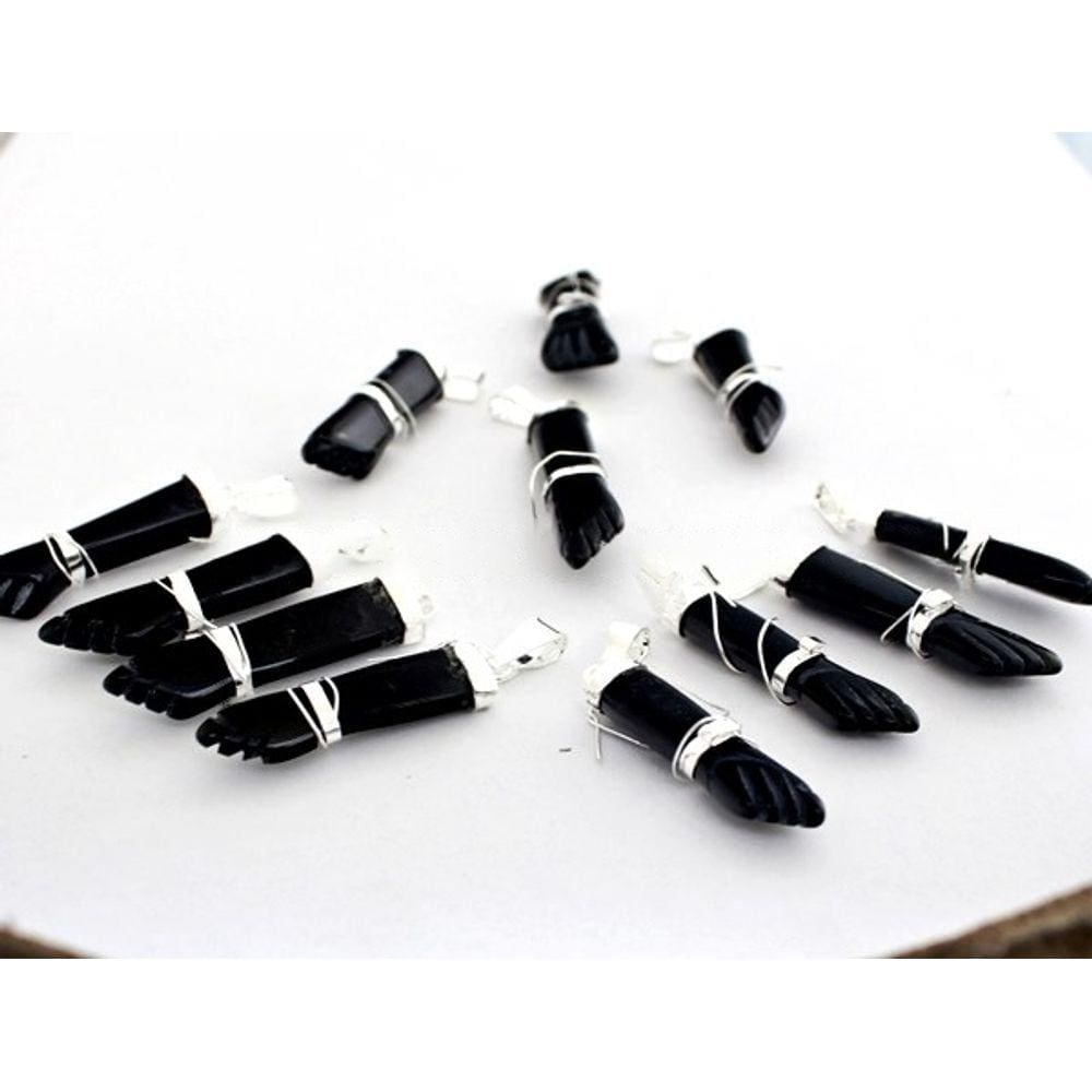 Colar Figa Pedra Obsidiana Negra Montagem Envolto Prateado