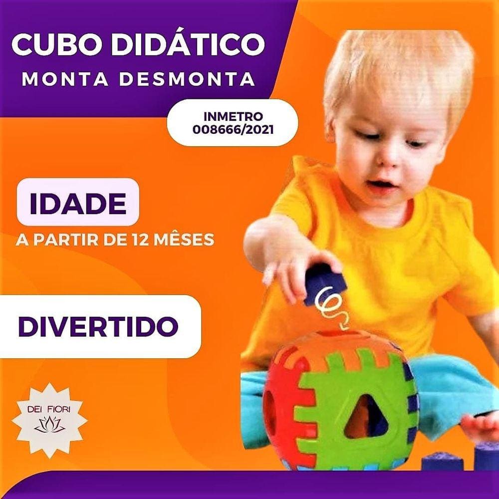 Cubo Didático Monta e Desmonta com 3 Peças de Encaixar - Colorido