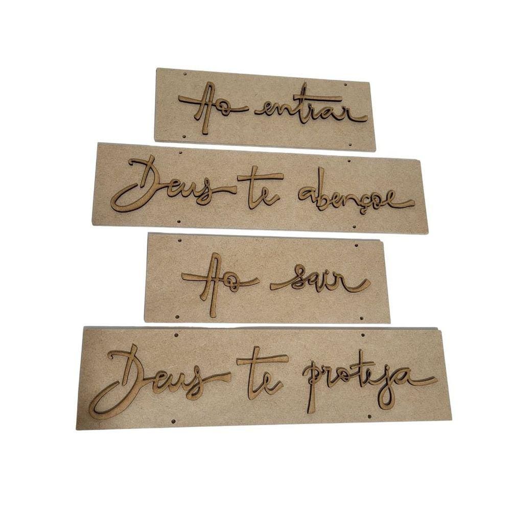 Kit Frase Ao Entrar Deus te... com placas 6mm 36x9/25x9- Jeito Próprio Artesanato