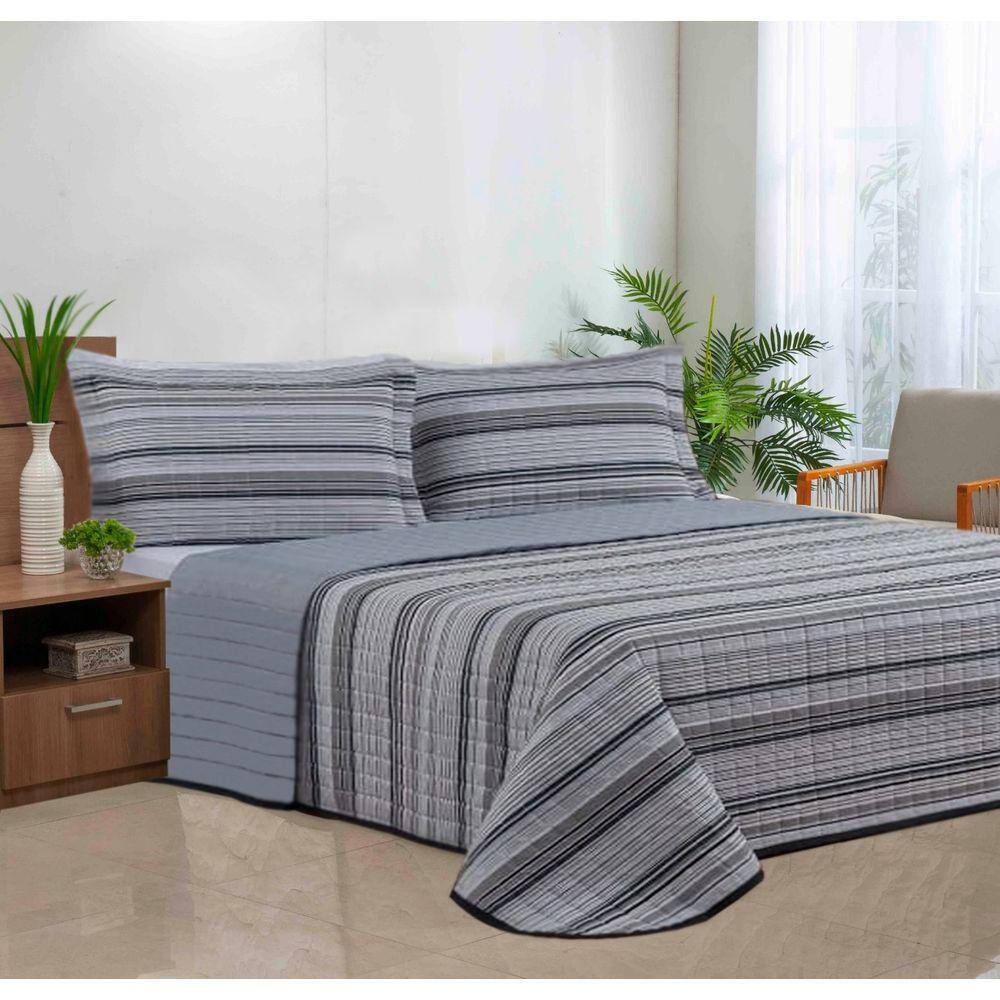 Cobre leito King Size 3 Peças Dupla Face 180 Fios Listrado