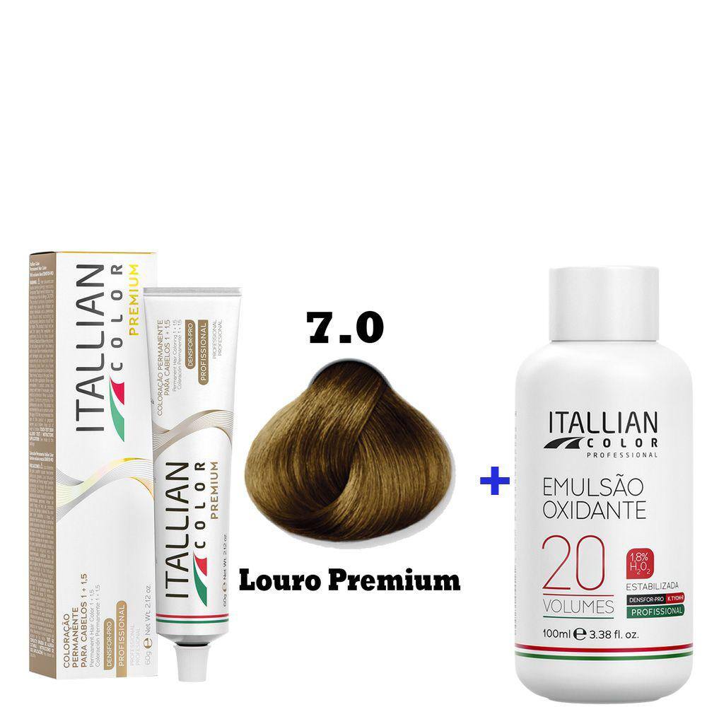 Kit Coloração Itallian Premium 60g Louro 7.0 + Emulsão Oxi 20vol.x100ml.