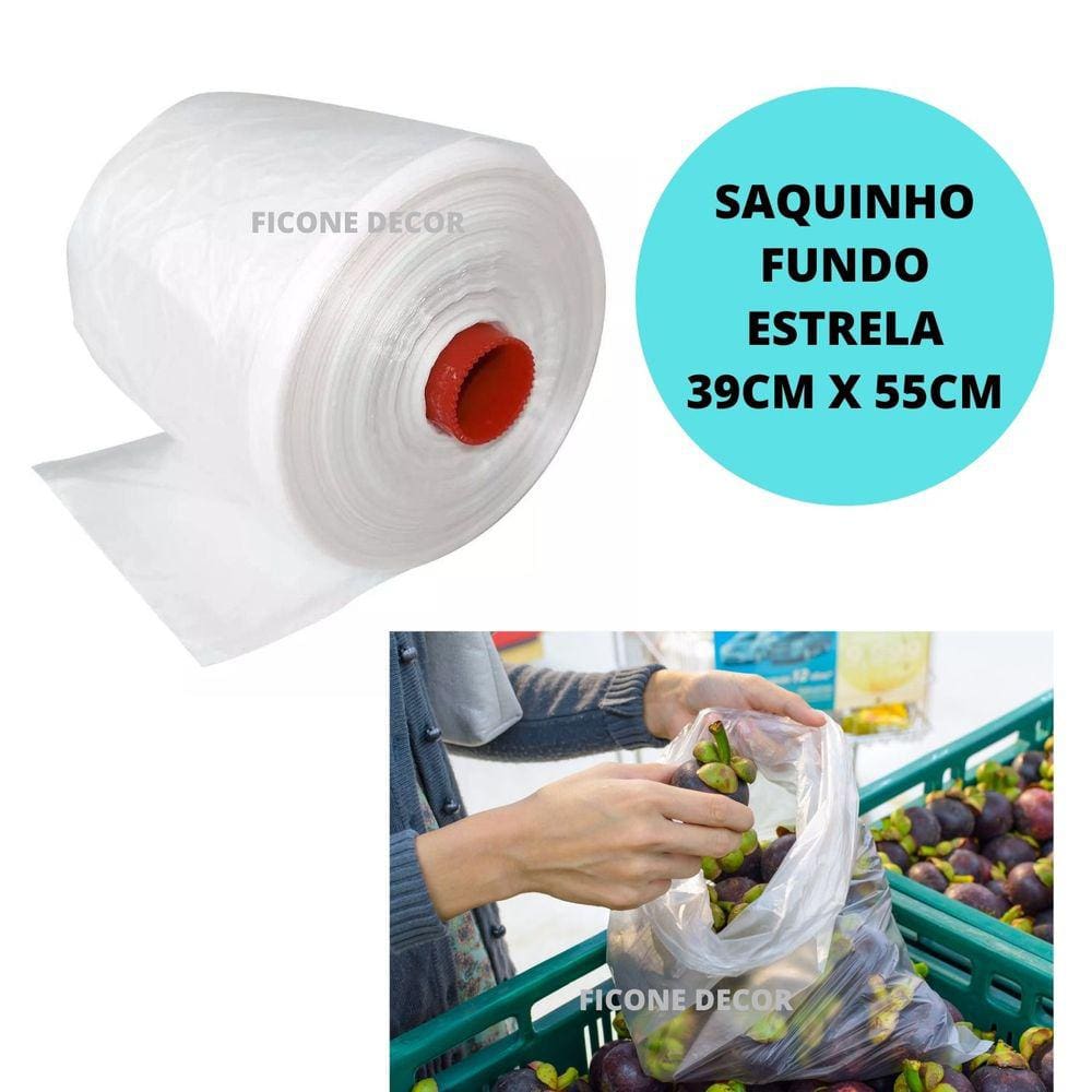 Rolo Saquinho Horti Frutti Varejão Mercado Picotado 39x55 Cm Fundo Estrela