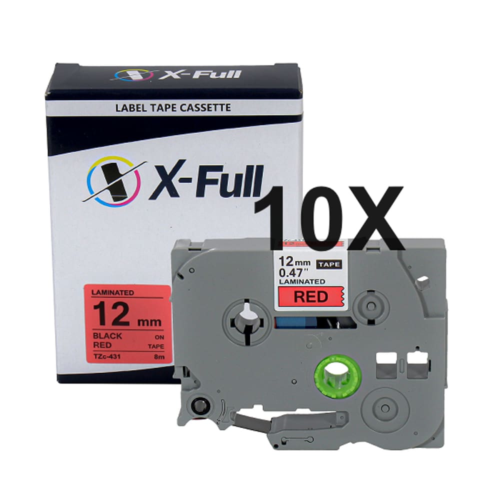 Kit 10 Fitas Compatível Brother Tze 431 Vermelha Preta 12mm