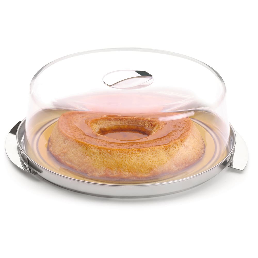 Prato Para Pudim Bolo Torta Inox Boleira Redonda Tampa Forma