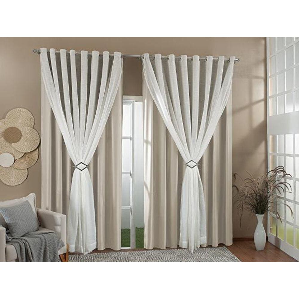 Cortina Gaze Linho Forro Blackout 8,00X2,70M Palha/Marfim