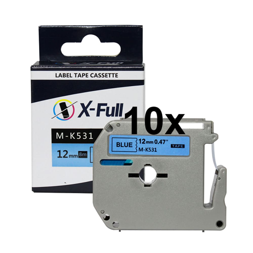 Kit 10 Fitas Compatível Brother MK 531 Azul Letra Preta 12mm