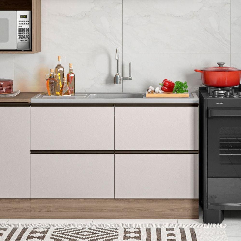 Balcão para Pia 120cm 2 Portas 2 Gavetas Etina carvalho oak/off white