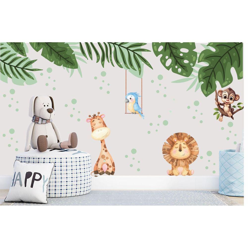 Adesivo De Parede Safari Baby E Folhagens Cute
