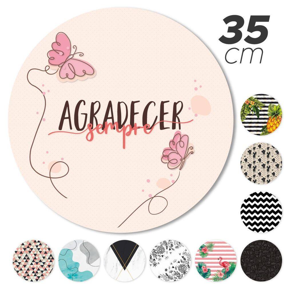 Kit 4 Peça Jogo Americano Base Redonda Mdf Sousplat Gratidão