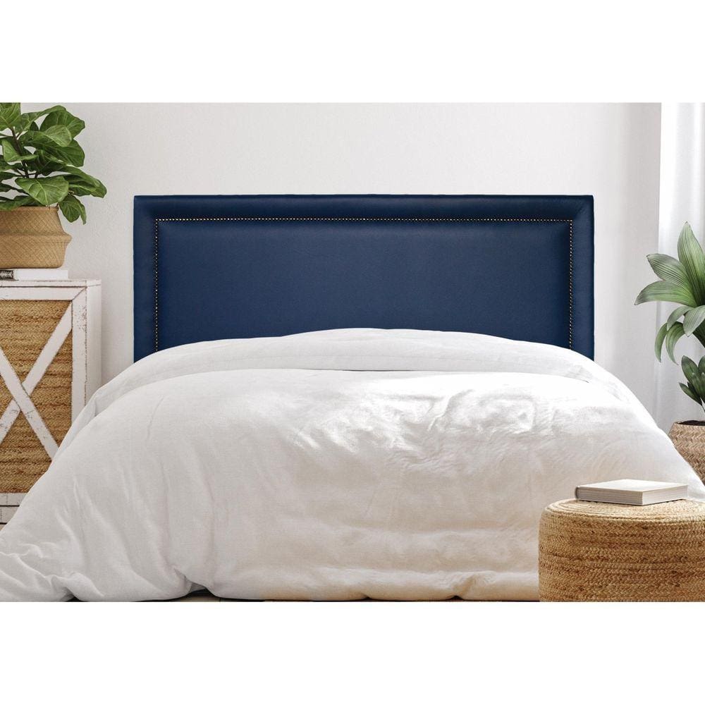 Cabeceira King Estofada para Cama Box com Tachas 193x60cm Reta Luxo Azul/Fumê