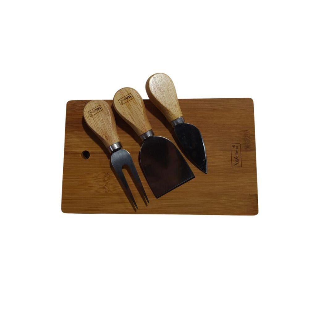 Jogo 4 Pcs Para Queijo Caixa Madeira Wellmix