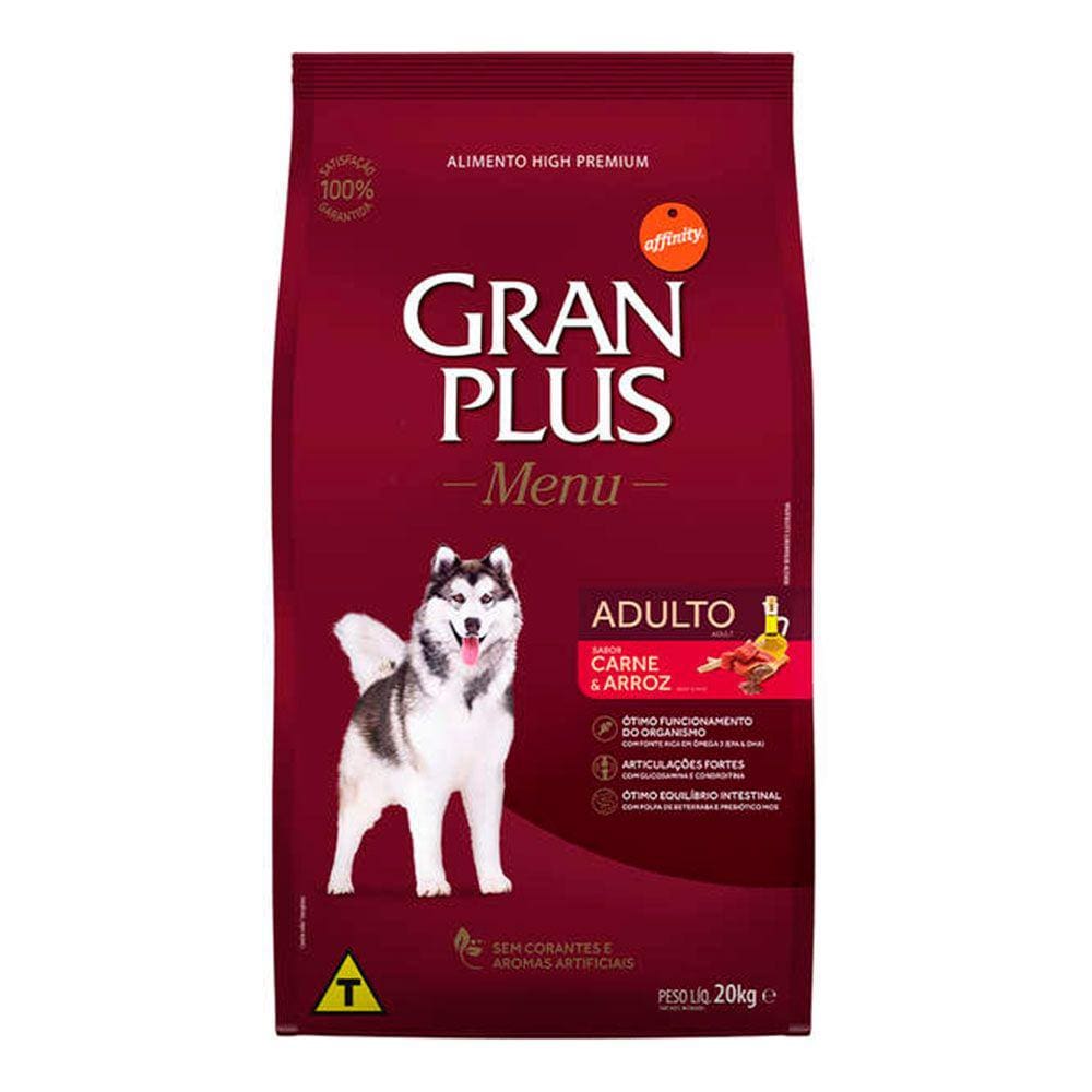 Ração Gran Plus Menu Cães Adultos Carne e Arroz 20kg