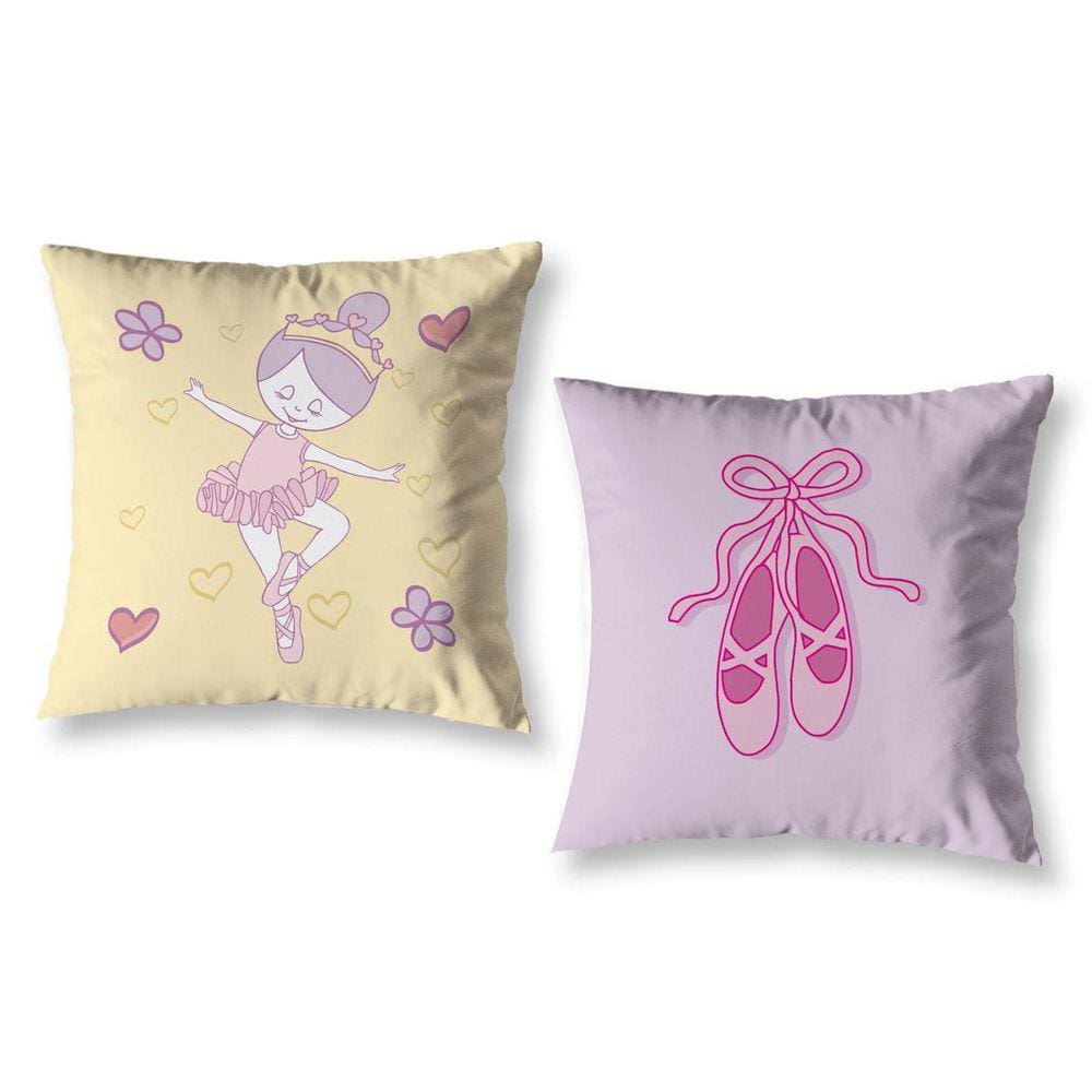 Kit 2 Capas De Almofada Infantil 40Cm X 40Cm Zíper Bailarina