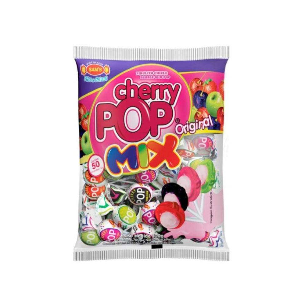 Pirulito Chicle Cherry Pop Mix C/ 50un 700g - Sam`s