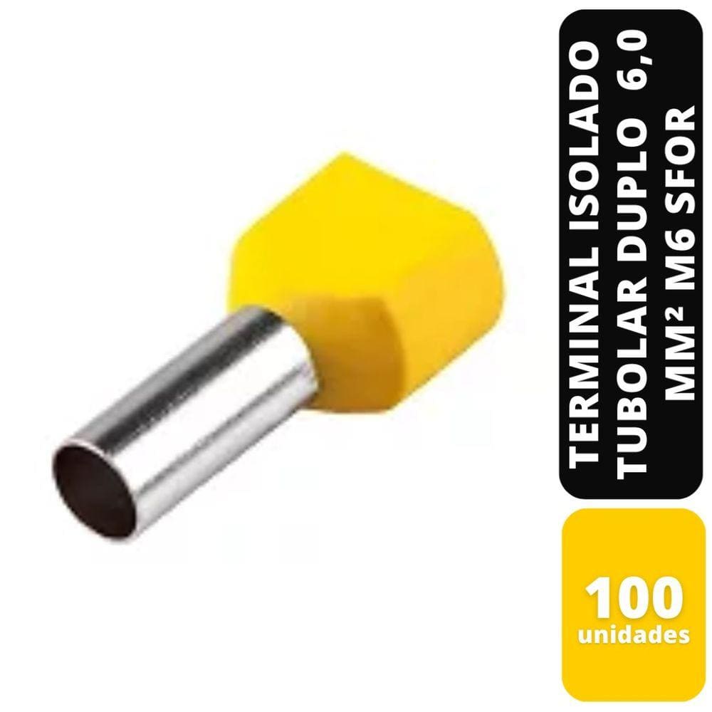 Kit C/100 TERMINAL ISOLADO TUBOLAR DUPLO AM 6,0 MM² M6 SFOR