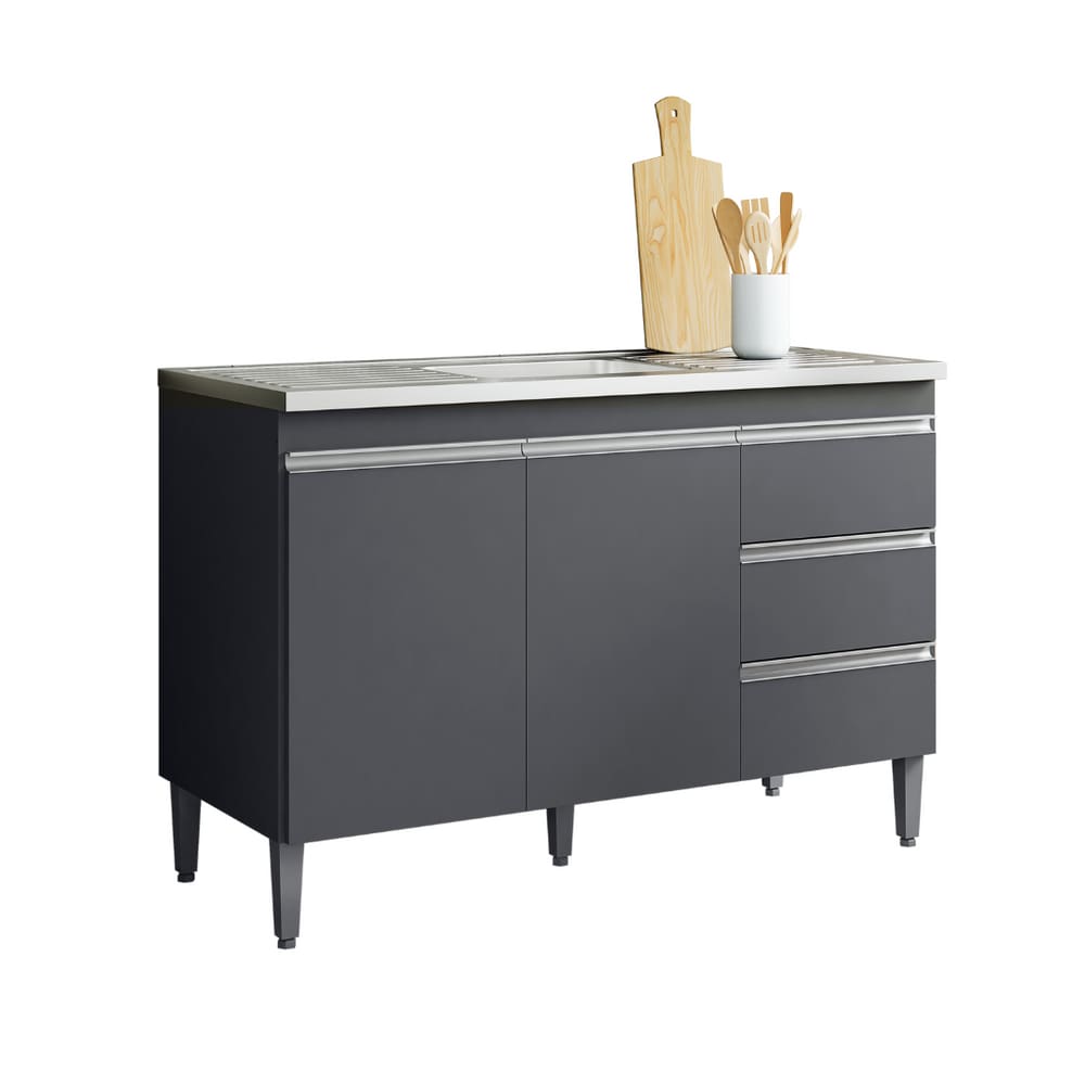 Balcão Cozinha Andréia Pia 100 cm Com Pés 2 Portas 3 Gavetas Cz - AJL Móveis