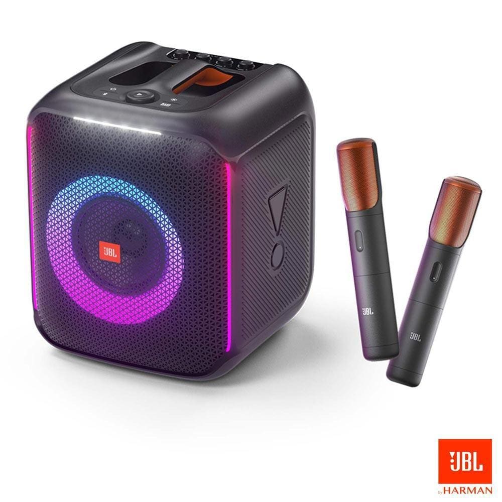 Caixa De Som JBL Bluetooth Partybox Encore, Show de Luzes, Com 2 Microfones Sem Fio, IPX4, 100W