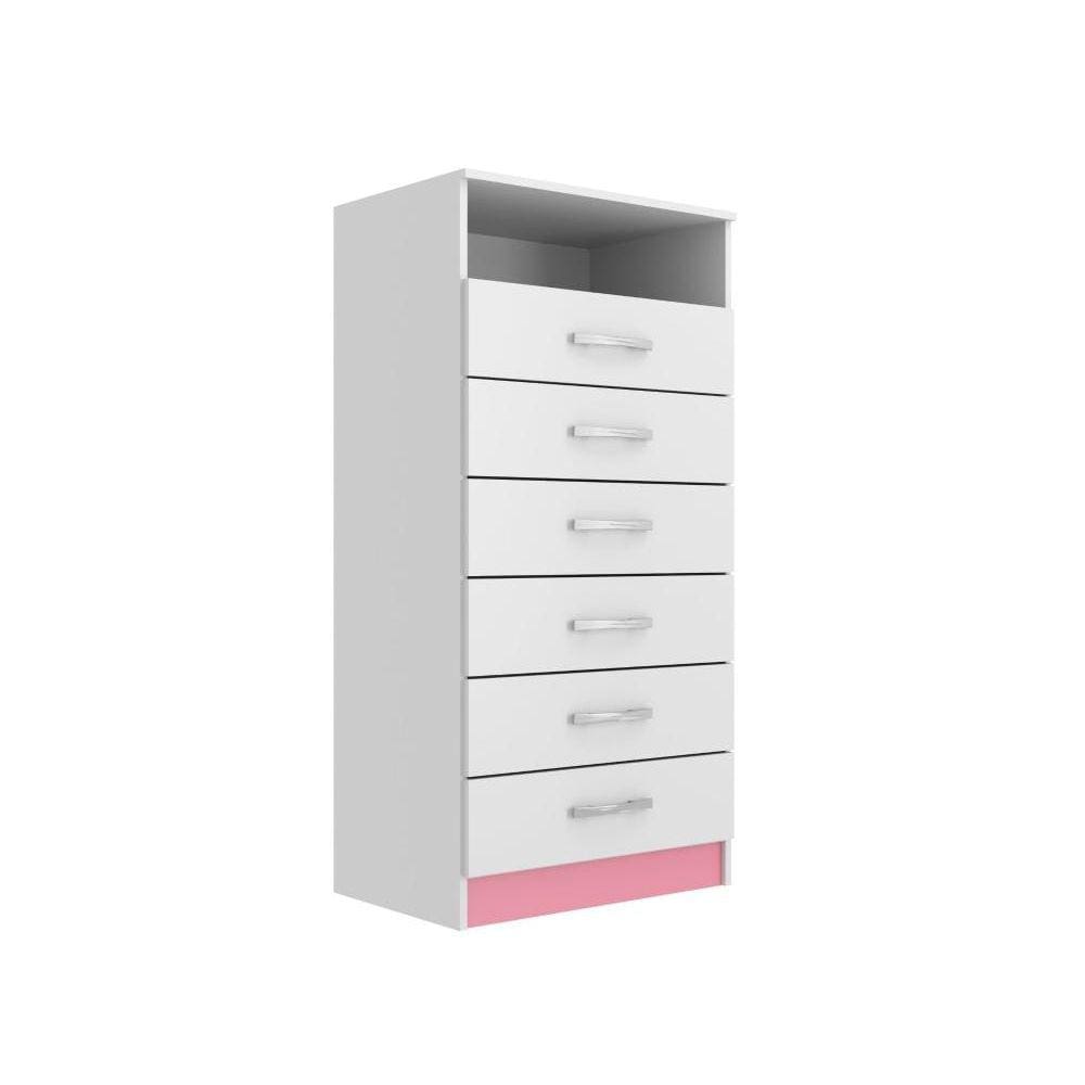 Cômoda Rack 6 Gavetas 1 Nicho Maxi Evidência Móveis branco / rosa