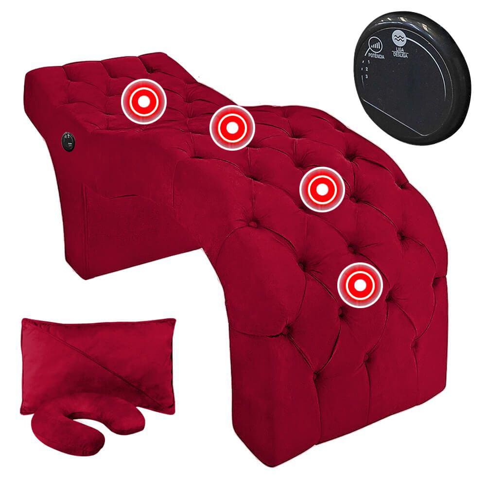 Maca Estofada Capitonê Largura 70 cm com Massagem Veludo Vermelho SOFA STORE