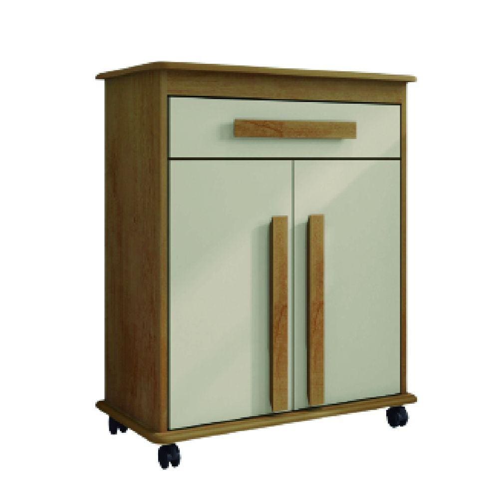 Armário Balcão Multiuso 2 Portas 1 Gaveta com Rodízios Chile Cinamomo/Off White RV Móveis