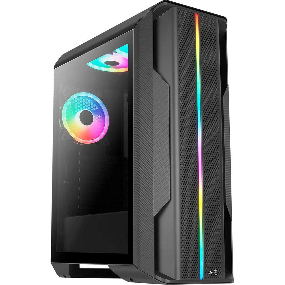 Gabinete Gamer Aerocool Splinter, ATX, RGB, 3x FAN, Lateral de Vidro, Preto