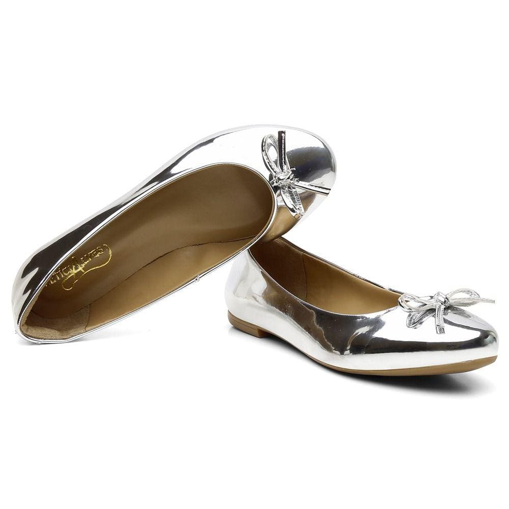 Sapatilha de Laço Metalizada Feminina Bico Redondo Minimalista Palmilha Conforto Super Leve